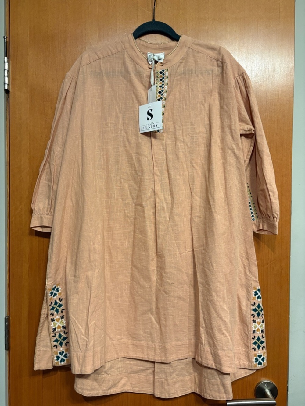 Peach Embroidered Lightweight Tunic Dress